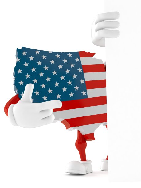 美国人物拿着空白旗指着手指图片下载