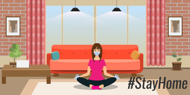 戴着面具和手套做瑜伽的女人呆在图片下载