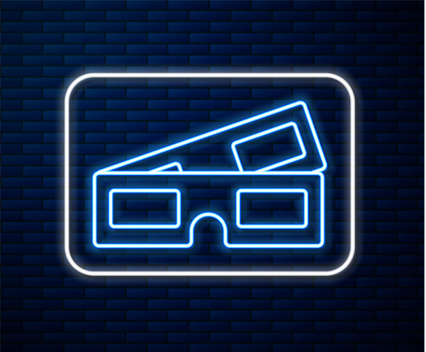 发光的霓虹灯线3d电影眼镜图标孤立图片下载