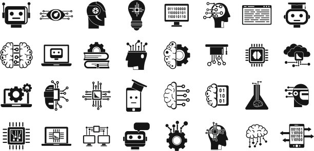 机器学习数据图标设置简单风格图片下载