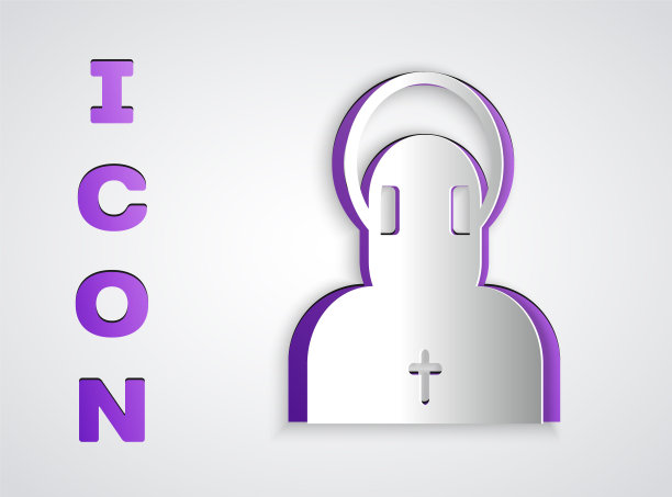 剪纸和尚图标孤立在灰色背景。纸艺术风格。向量图片下载