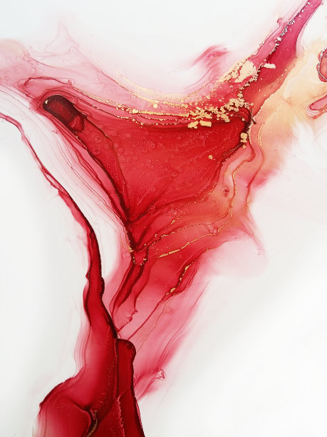 美丽的豪华抽象流体艺术在酒精墨水技术，混合红色和金色油漆。仿大理石石材切割，纹理金光闪闪。温柔而梦幻的设计。图片下载