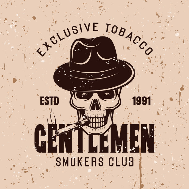 绅士吸烟者俱乐部向量复古徽章背景与垃圾纹理图片下载