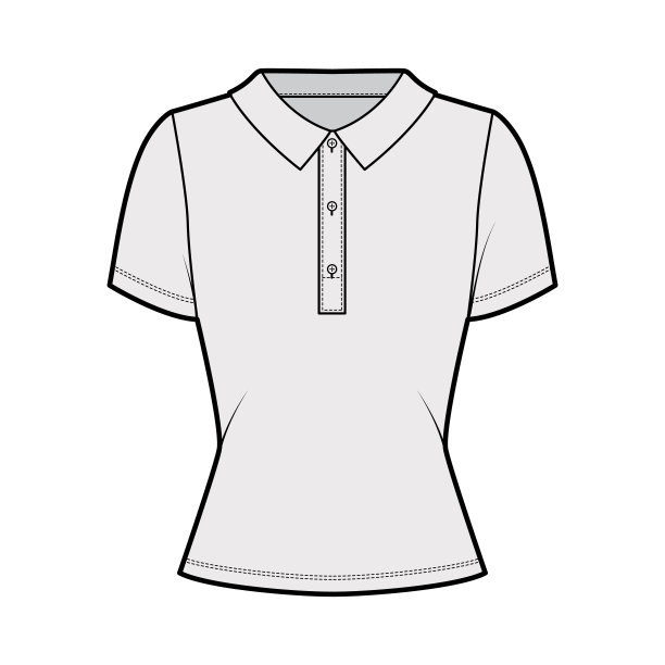 马球衫技术时尚插图与棉质短袖，合身的身体，纽扣沿着前面的外衣图片下载