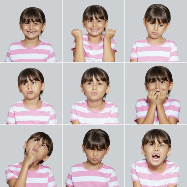 可爱的小女孩做不同的面部表情，工作室拍摄图片下载