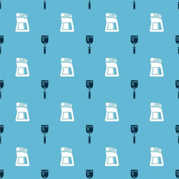 将油灰刀和水泥袋置于无缝图案上图片下载