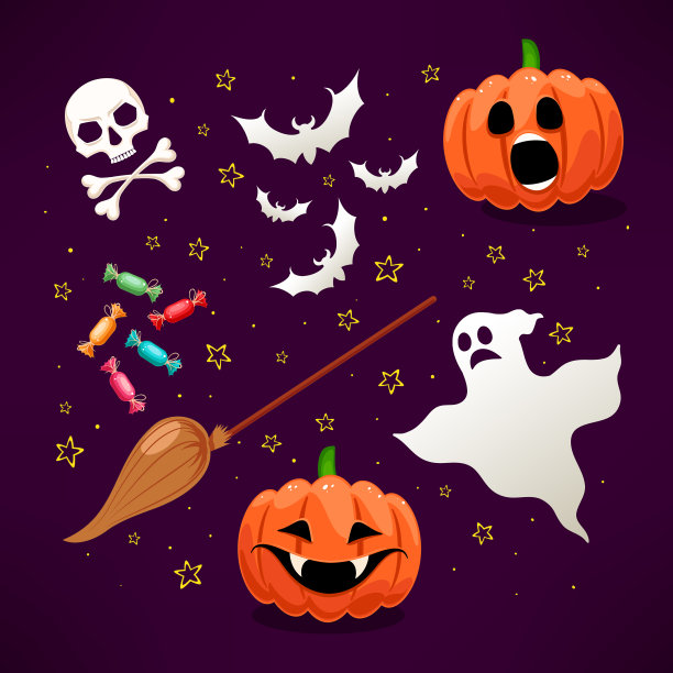 为万圣节设置可爱的图标图片下载