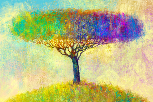 插图画风景。丰富多彩的秋天树。抽象风格。图片下载