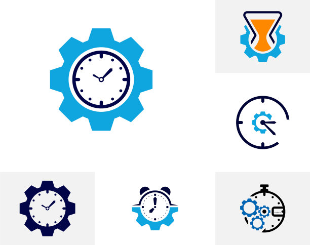 设定齿轮时钟标志设计理念时间图片下载
