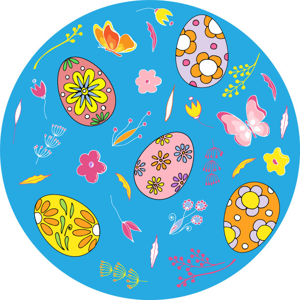 复活节卡片，复活节彩蛋，蝴蝶和野花图片下载