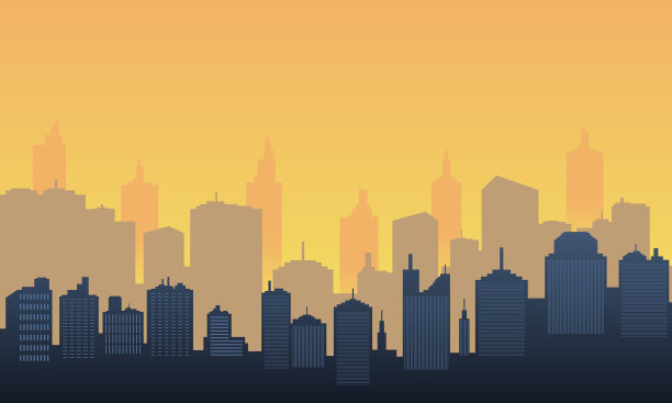 城市剪影与美丽的晨光图片下载