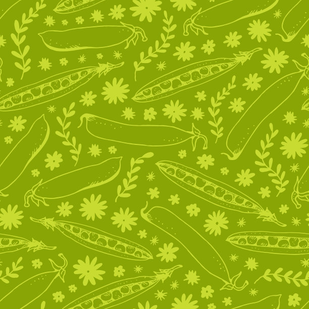 绿豌豆无缝图案手绘效果图和图片下载