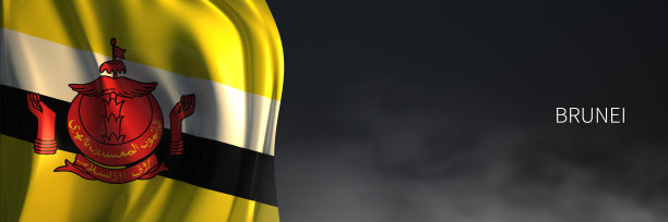 文莱旗与黑暗的背景。亚洲国家旗的3d渲染。图片下载