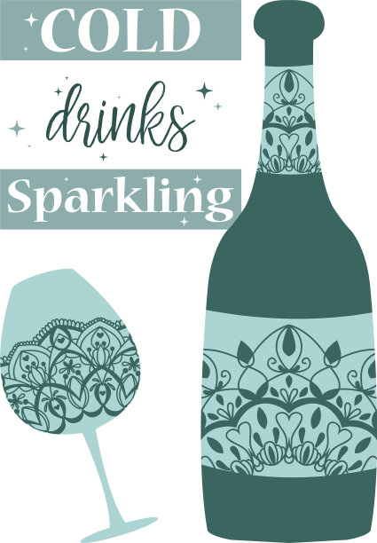 曼荼罗艺术设计玻璃和酒瓶香槟图片下载