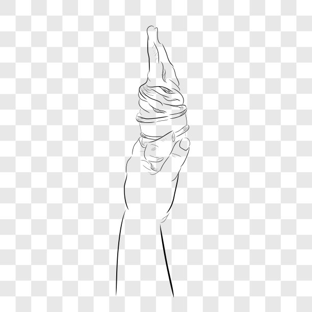 平色手绘素描，手握草莓冰淇淋蛋筒，孤立在白色"n图片下载