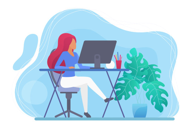 年轻女子在家工作，用电脑图片下载