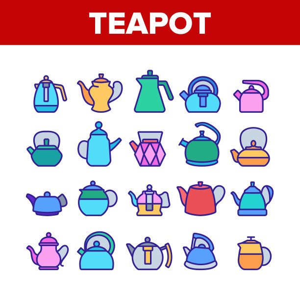 茶壶厨房用具收集图标集图片下载