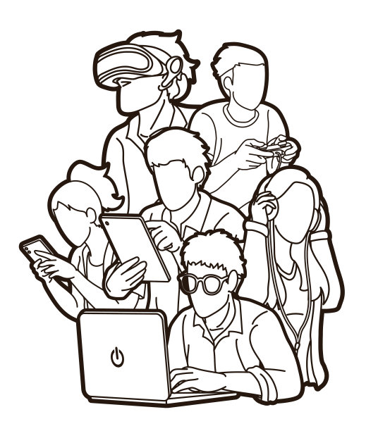 群人使用数码设备卡通图片下载