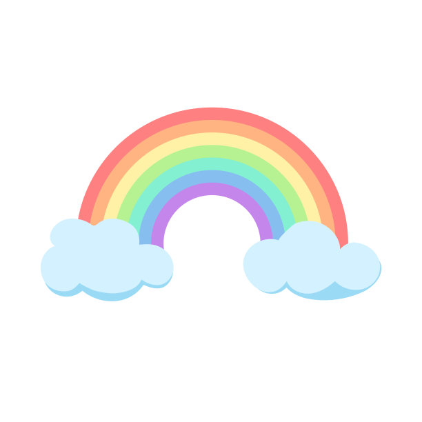 彩虹和云。简单的矢量图像。宝贝说明。设计元素。红色，橙色，黄色，绿色，蓝色，紫色图片下载