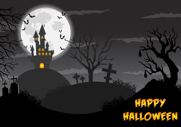 万圣节海报，trick or treat卡，万圣节派对背景，传单模板与恐怖元素，万圣节矢量插图。图片下载