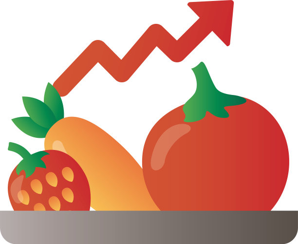 托盘里有水果和蔬菜涨价箭头图片下载