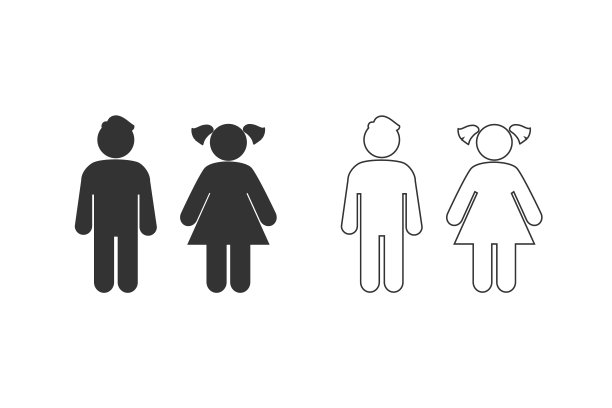 男孩和女孩线条图标矢量图集图片下载