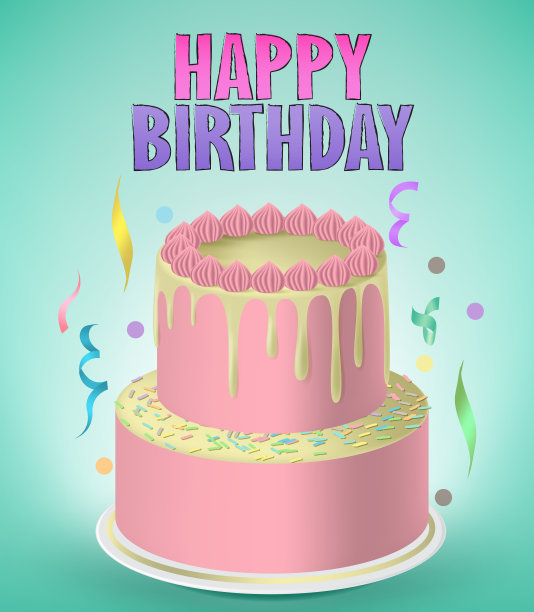 生日蛋糕矢量概念设计。生日祝福短信和派对蛋糕图片下载