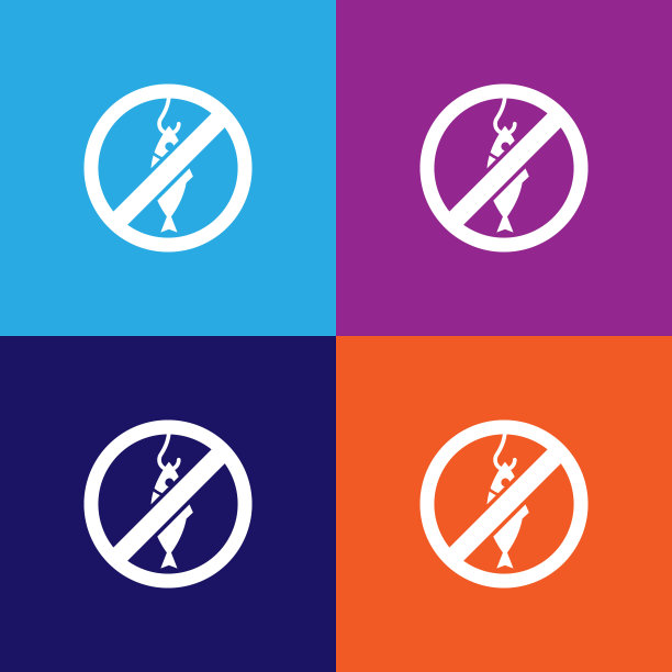 禁止钓鱼，彩色背景上的禁止标志插图图标图片下载