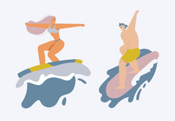 年轻人骑着冲浪板，老式露营车素材图片