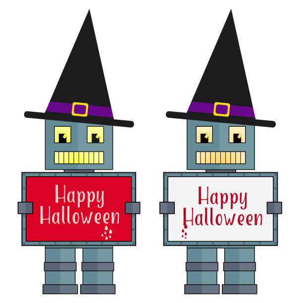 戴着女巫帽的万圣节机器人图片下载