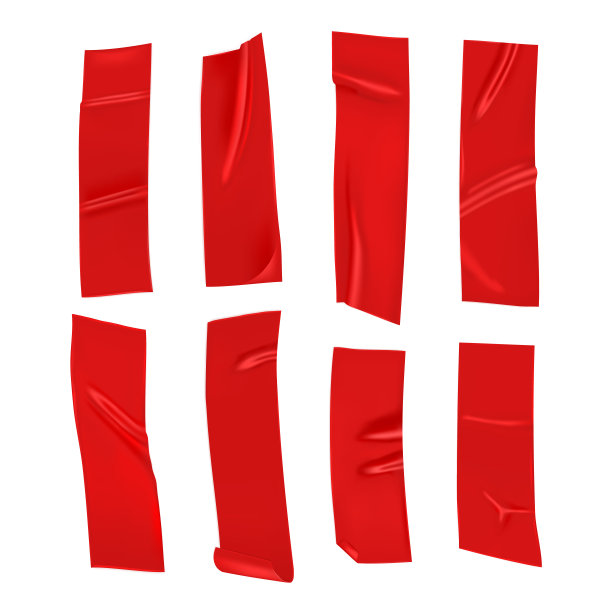 红色胶带。真实的红色胶带片固定孤立的白色背景。苏格兰纸粘。逼真的3d矢量图图片下载