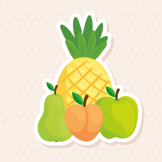 热带水果，菠萝，梨，苹果和桃子图片下载