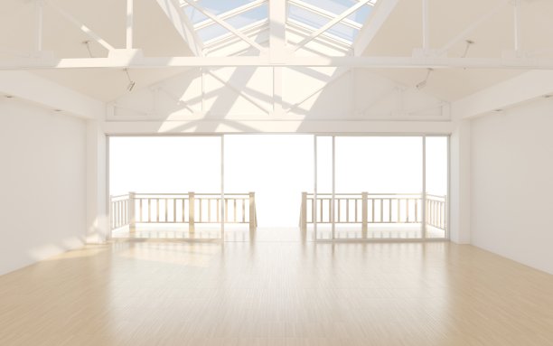一个白色背景的大阳台的内部视图图片下载