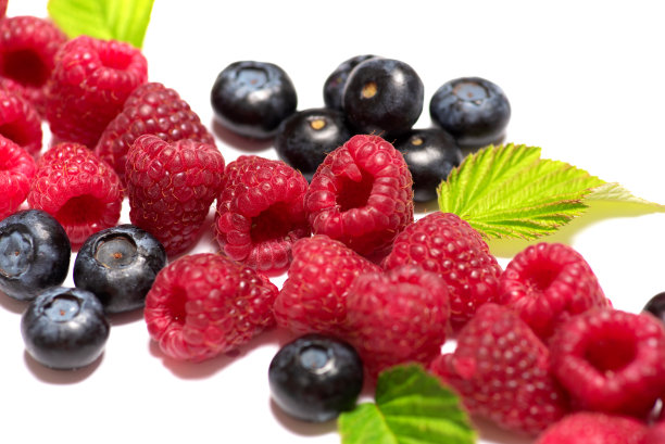 混合浆果水果包含醋栗，覆盆子，黑莓和蓝莓在白色的背景图片下载