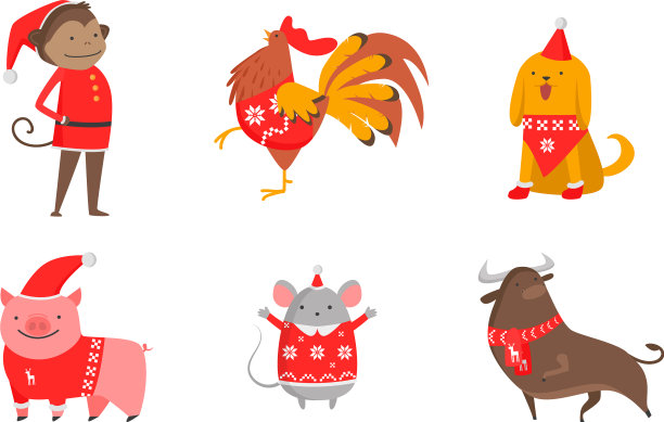 快乐的动物穿着圣诞和新年图片下载
