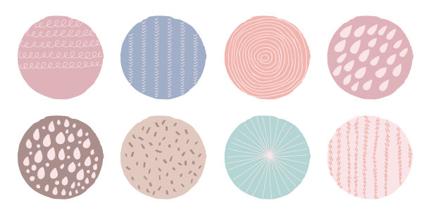 抽象设置艺术设计模板背景与时尚的颜色圈形状和手绘曲线。创意现代设计的标志，海报，壁纸，企业身份。矢量插图。图片下载