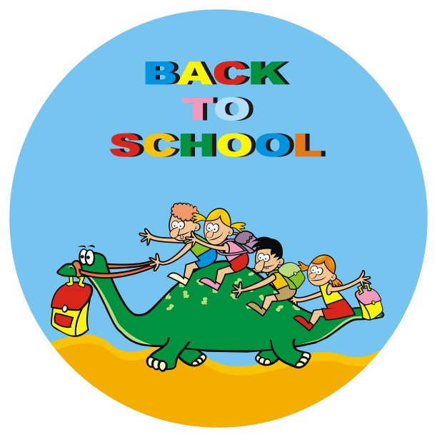 回到学校，孩子们在恐龙，矢量插图图片下载