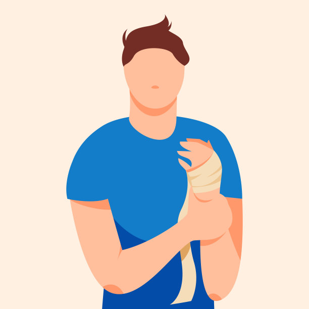 包扎的人持有一个疼痛的手矢量插图。图片下载