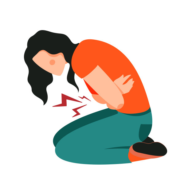 关于孤立的白人女孩遭受月经疼痛矢量插图。图片下载