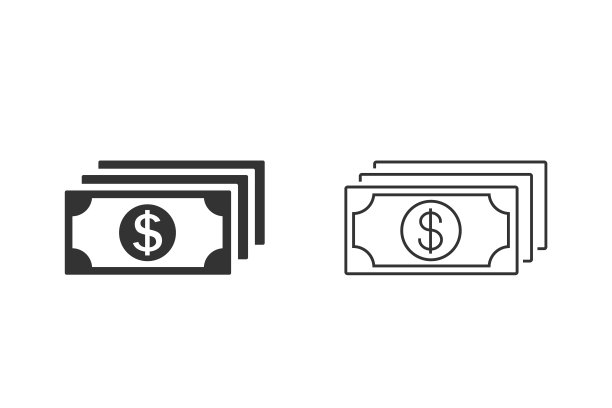 白色背景上的矢量金钱线条图标图片下载