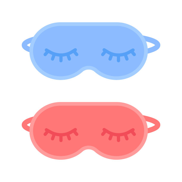 睡眠面膜。旅行时蒙上眼罩，晚上方便眼睛休息。蓝色和红色的男女面具。矢量图图片下载