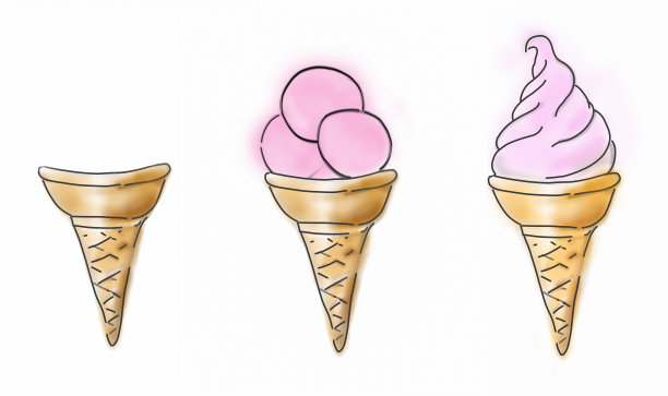 什锦华夫筒粉色冰淇淋 手绘风格插画图片下载