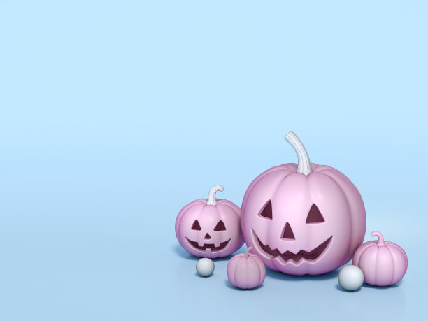 粉色万圣节南瓜在蓝色背景3d渲染。3d插图甜南瓜庆祝万圣节活动模板简约风格的概念。图片下载