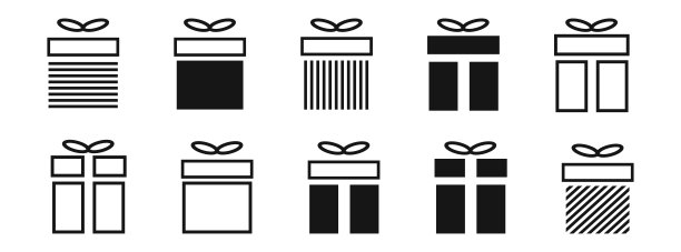 礼品盒图标收藏。矢量孤立的惊喜盒集合。图片下载