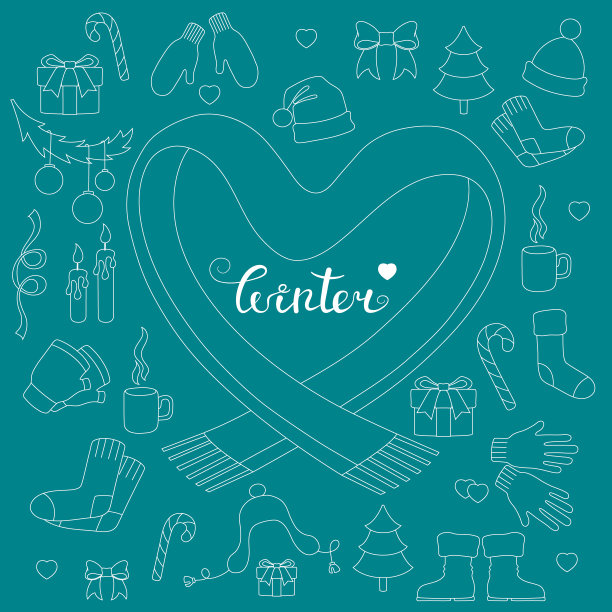 刻有冬和冬的属性。冬天的涂鸦图片下载