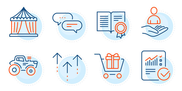 文凭点信息和马戏团帐篷图标集图片下载