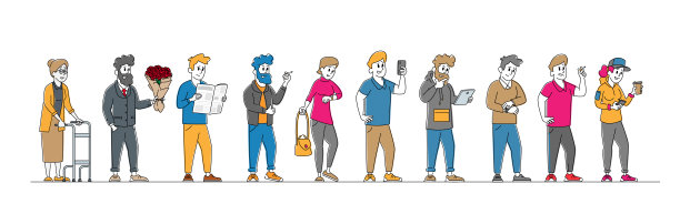 顾客在杂货店或超市拿着商品排队。人们拿着智能手机购物图片下载