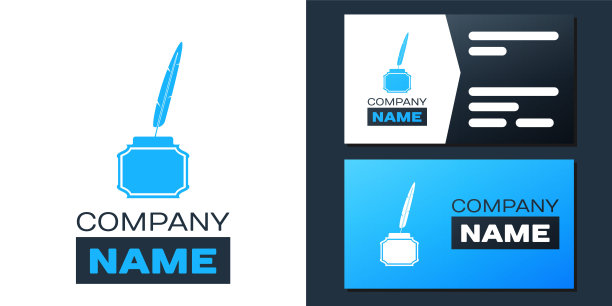 羽毛和墨水瓶图标孤立在白色背景上。标志设计模板元素。向量图片下载