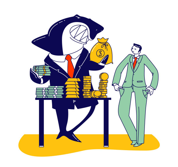 有财务问题的商人为了贷款拜访鲨鱼。商人展示空口袋图片下载