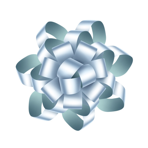 矢量明亮闪亮的银色礼物丝带弓靠近孤立的白色背景图片下载